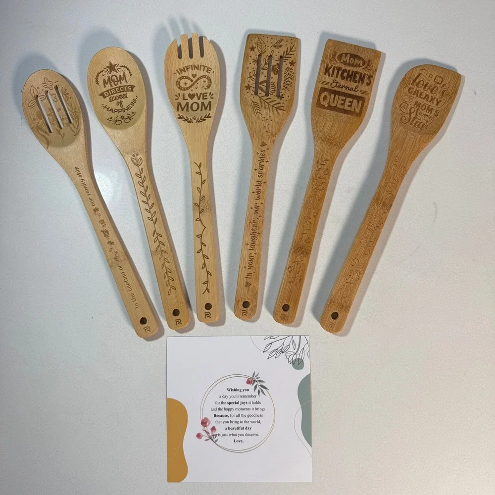 Riveira Bamboo Kitchen‎ Utensils Spatulas Spoons Set Mom Gift 6pc